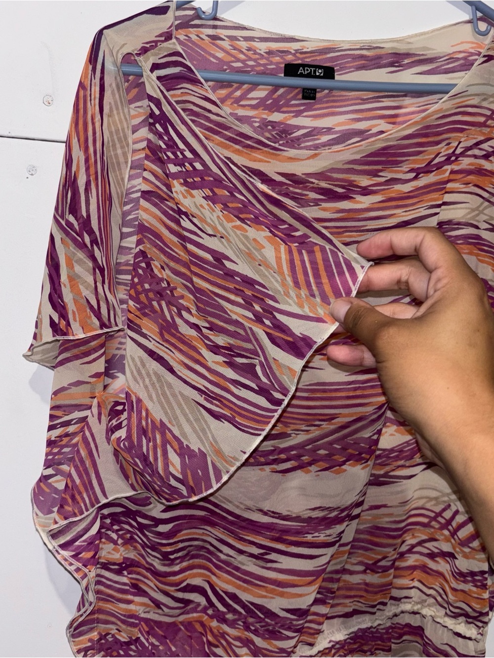 Apt. 9 Sheer Wave-Print Tunic in Purple and Cream with Orange Accents - Picture 5 of 6